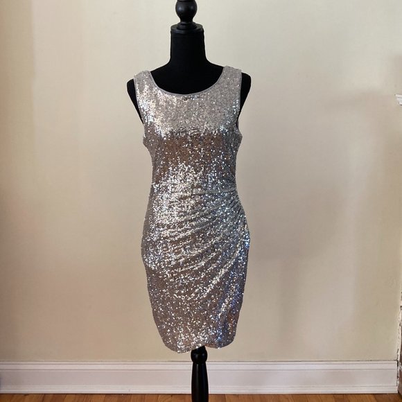 Mini Silver Sequined Dress Size 8 - Picture 1 of 2